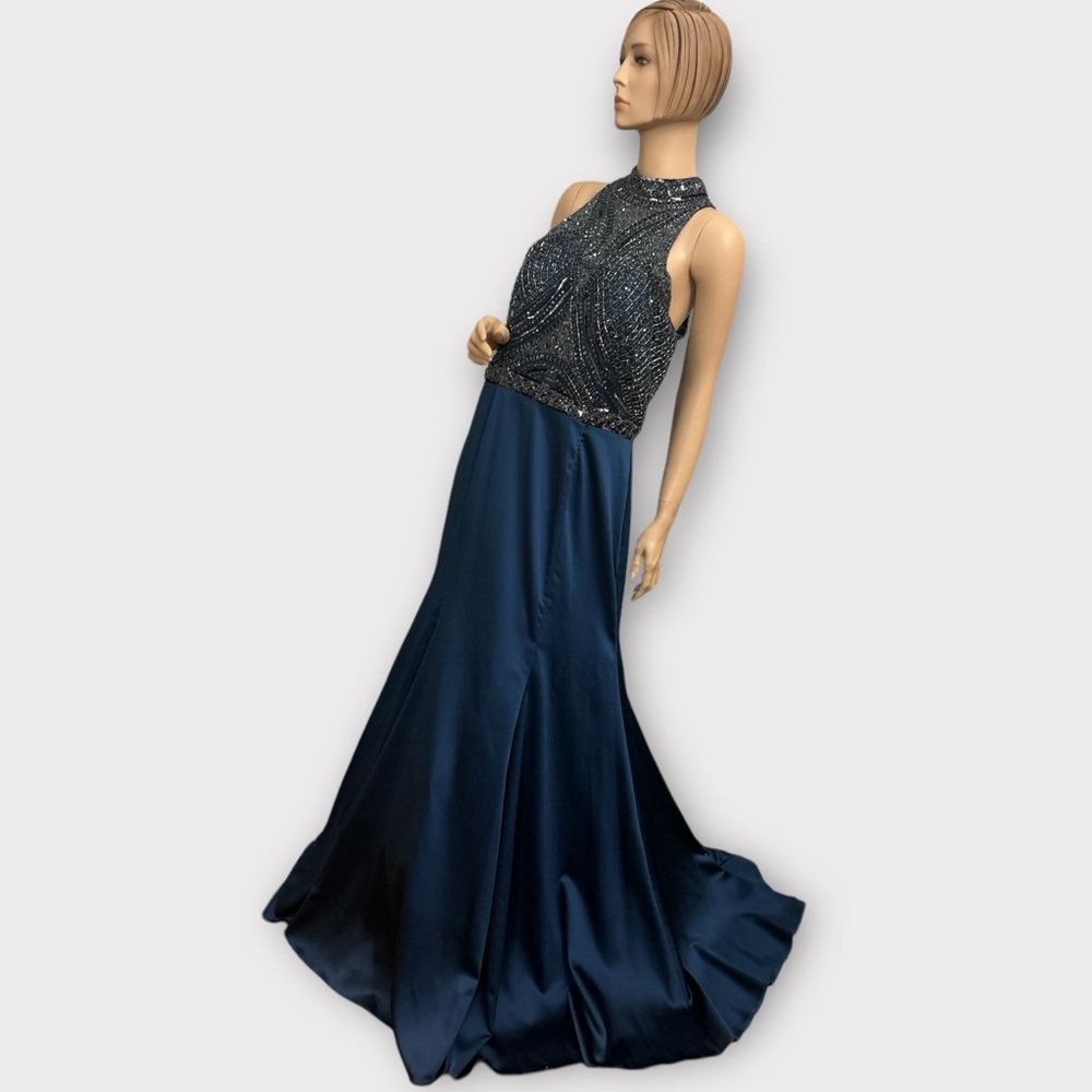 Milano Formals  Size 16 Long Blue  Chiffon‎ Beaded Prom Dress Formal Gown